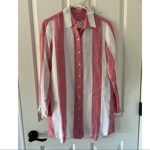 NWT Island Company 100% linen oversized shirt pinkish/red & white stripes